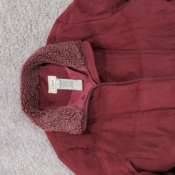 LL BEAN Microsuede Goose Down Quilted Maroon Coat Parka Jacket - Picture 3 of 8
